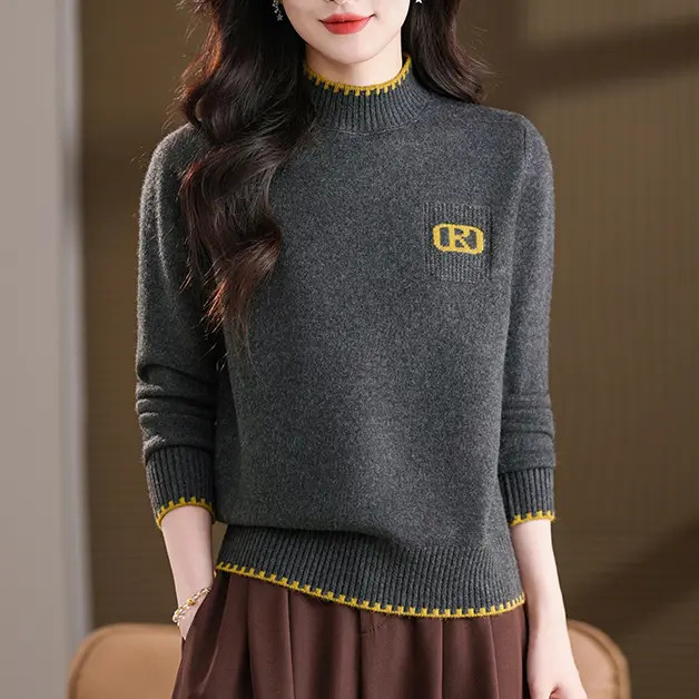 羊毛衫冬季新款半高领针织衫女气质妈妈洋气百搭宽松显瘦打底衫厚