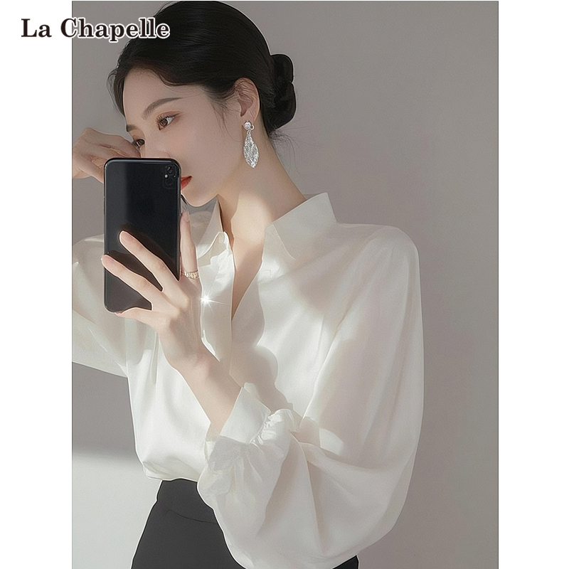 拉夏贝尔白色衬衫宽松洋气2025新款长袖百搭穿搭上衣时尚气质小衫