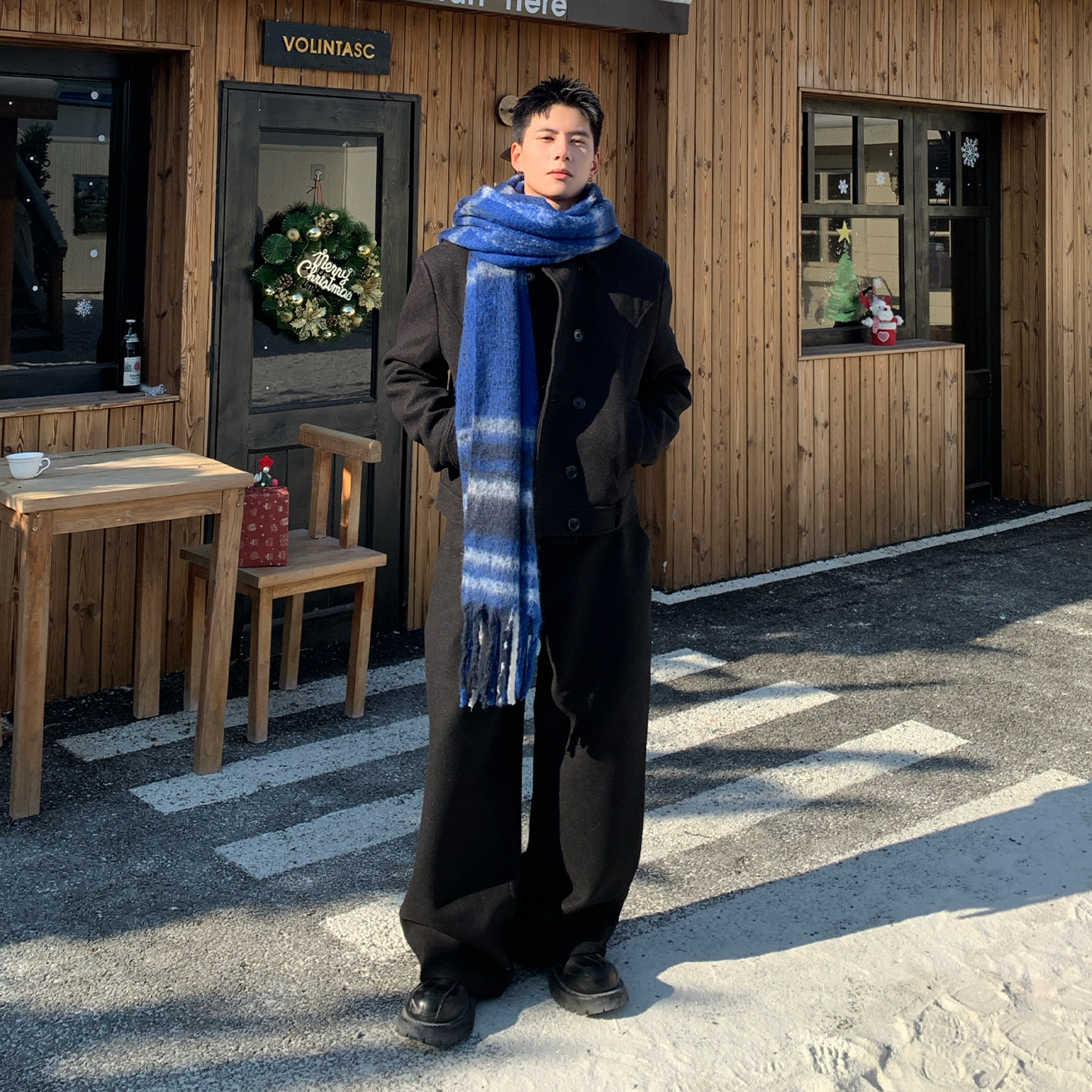 Holocene美式潮牌复古毛呢外套简约保暖长裤搭配一套25166-25167