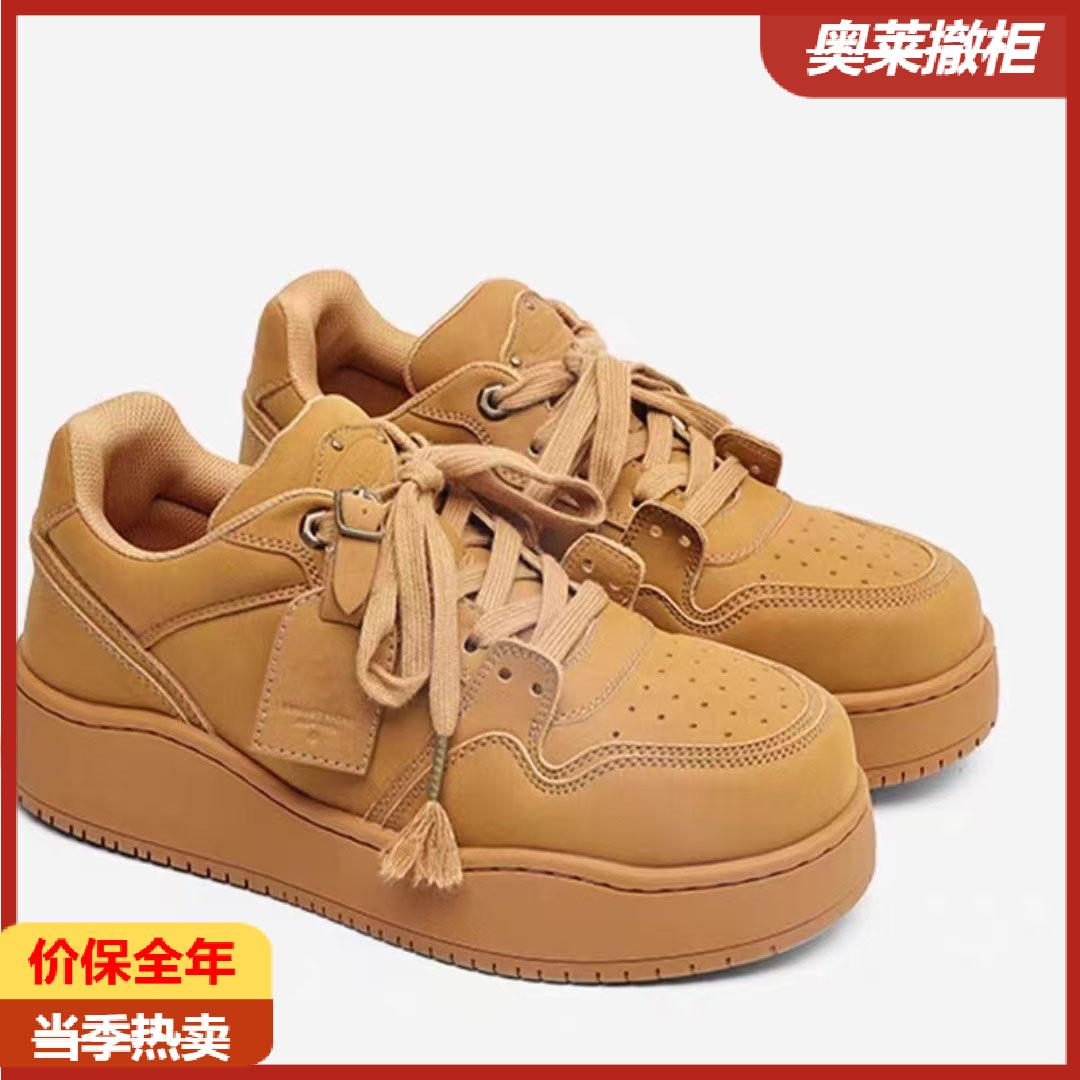 【奥莱撤柜】原创复古休闲板鞋女春季新款灰色面包鞋女小众设计增