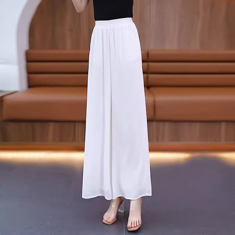 冰丝阔腿裤女九分夏2025薄款宽松裙裤雪纺甩裤高腰垂感妈妈休闲裤