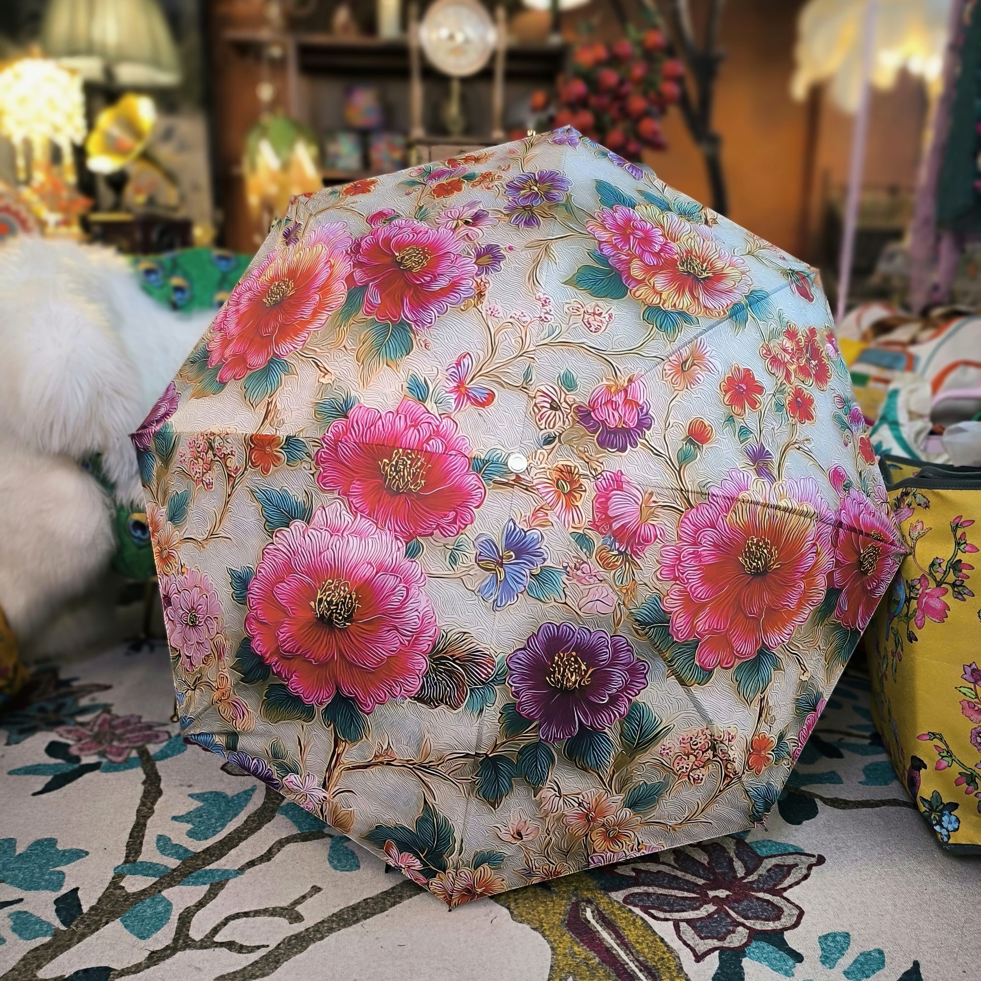 繁花锦簇单层黑胶防风雨伞晴雨两用精美雨伞太阳伞防紫外线