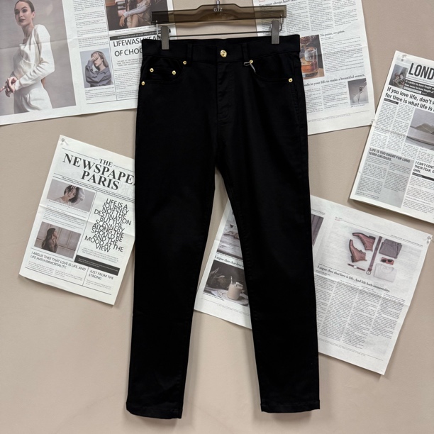 【国际装-24k金纽扣】男士真金电镀五金高织高弹防褪色小直筒牛仔裤