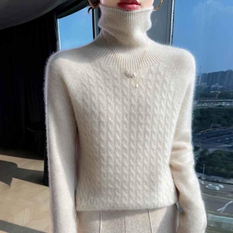 高领100纯羊绒衫女冬季新款加厚套头内搭毛衣宽松洋气羊毛打底衫