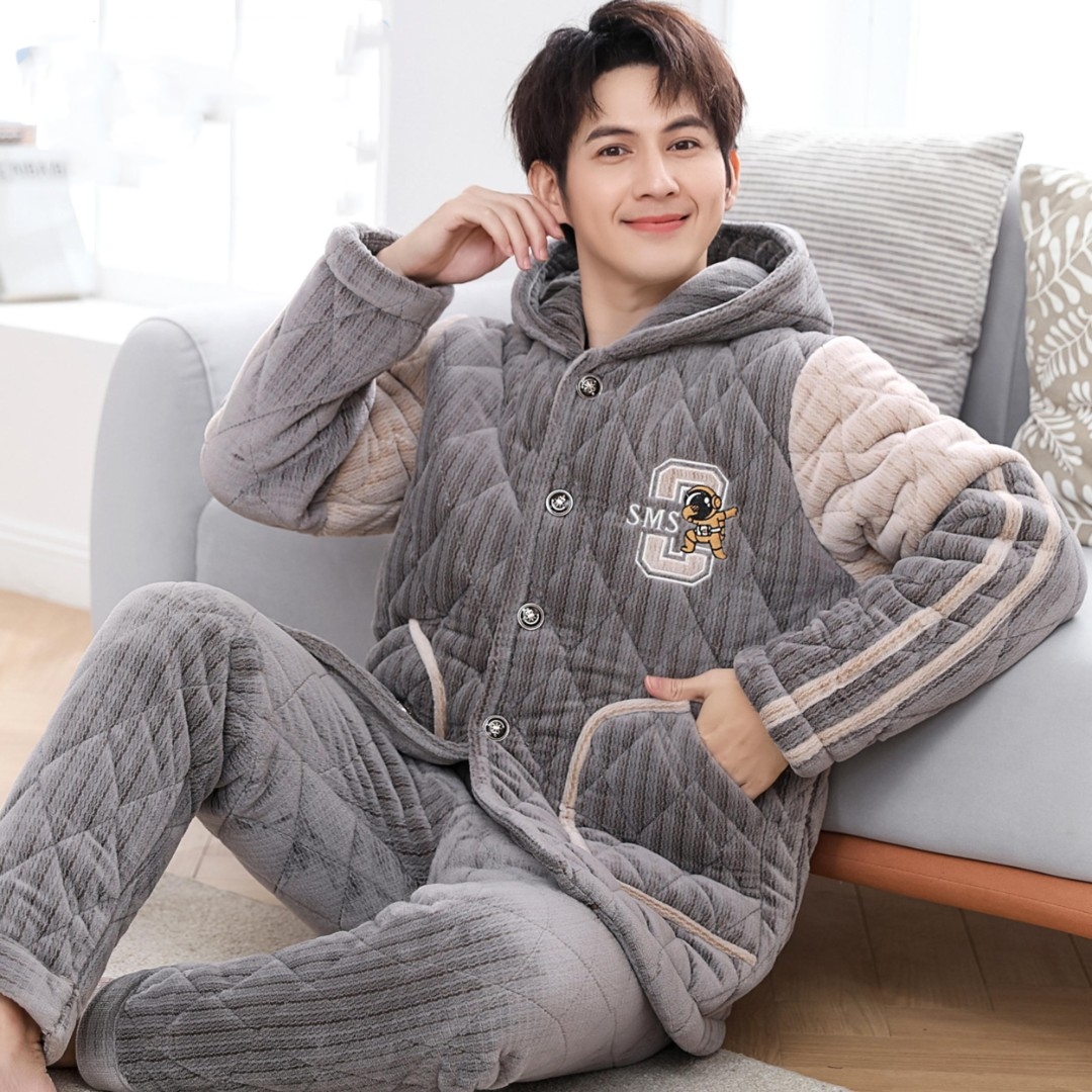 【1760#冬季新款加厚睡衣】男士冬款加绒加厚棉保暖睡衣家居服可外