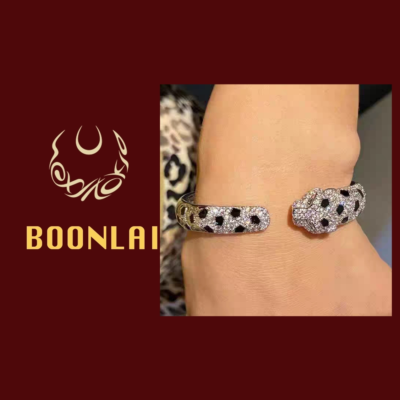 铜合金手镯 【满七免一】Boonlai  单头满钻豹子头手镯1425
