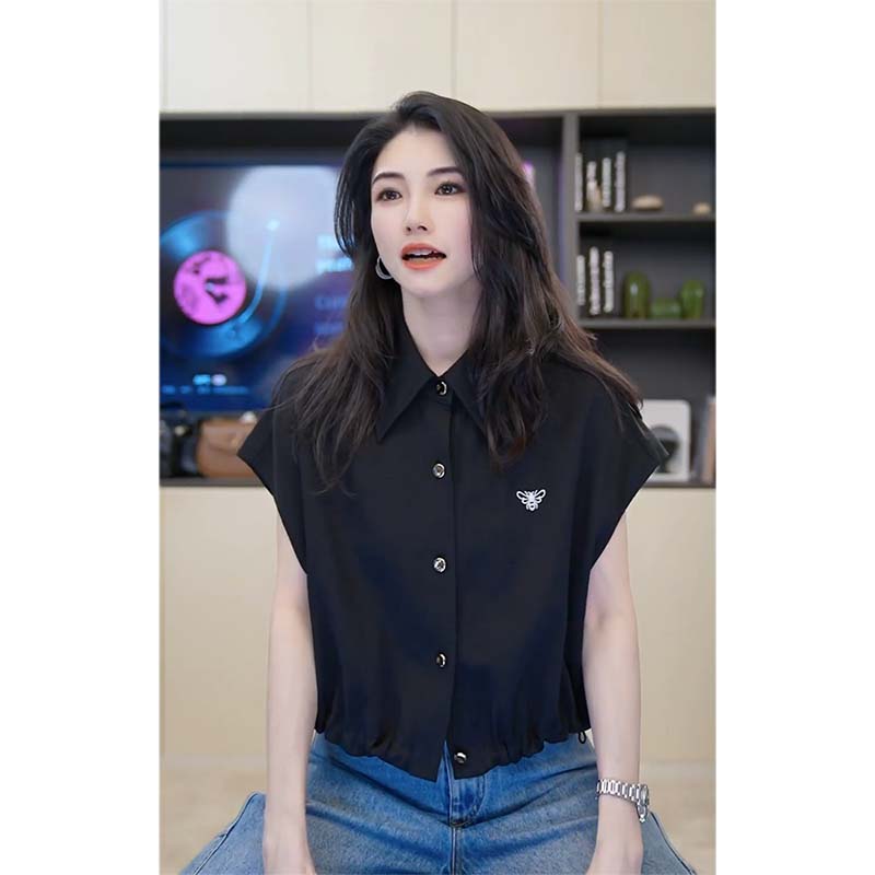 小乖逃XPOLO领白色黑色衬衫开衫无袖蜜蜂三角短袖polo衫250529