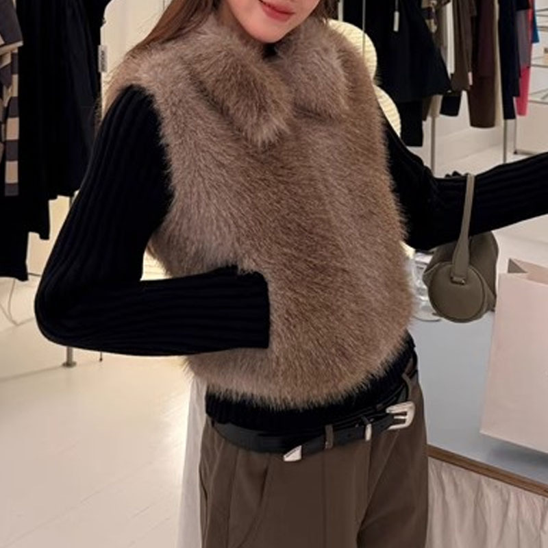 人造皮草 圣诞主推！“白雪公主”定染毛料翻领拼接假两件针织一体厚