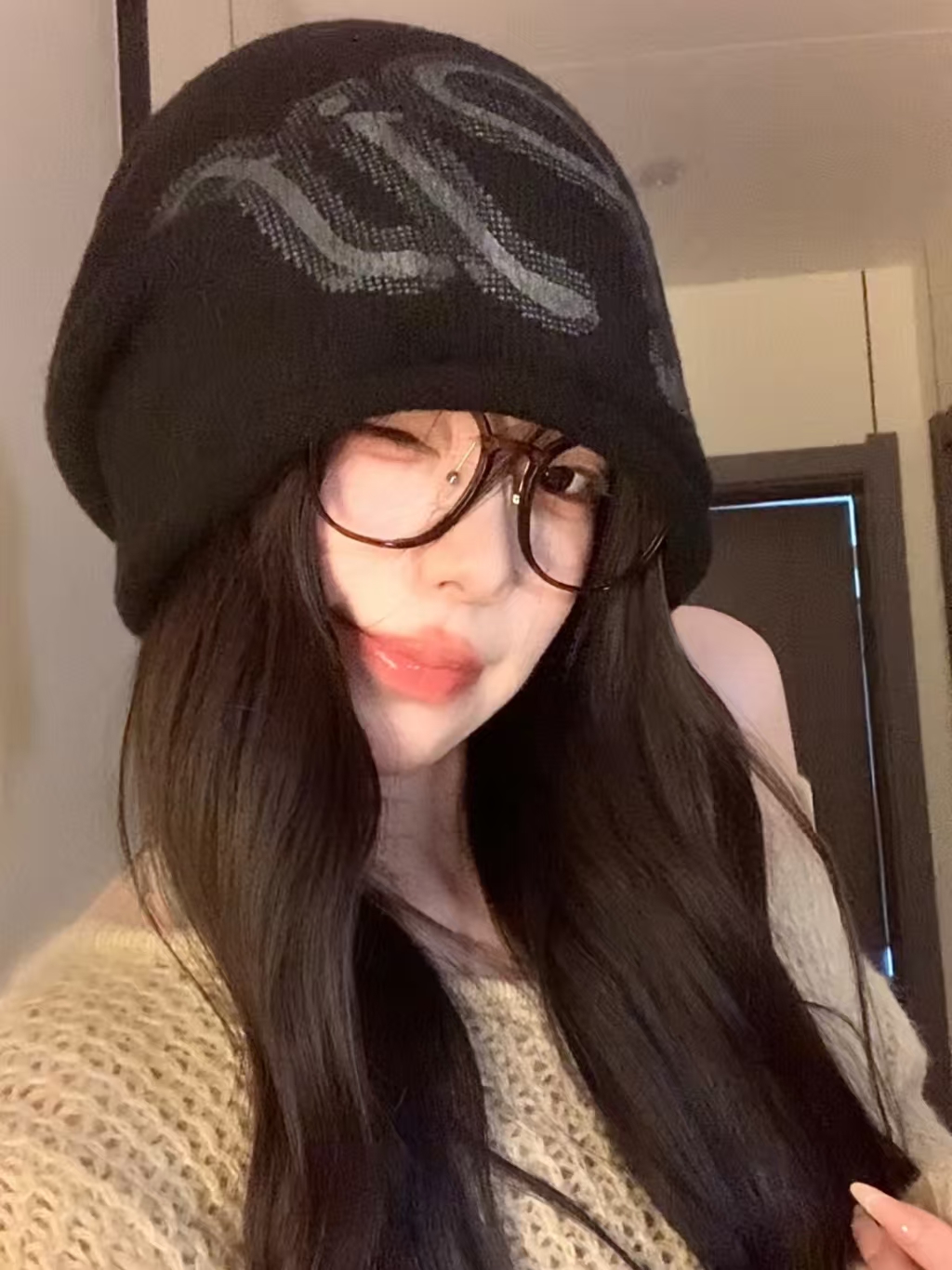 韩系慵懒复古辣妹堆堆帽女秋冬针织冷帽大头围显脸小宽松包头帽子