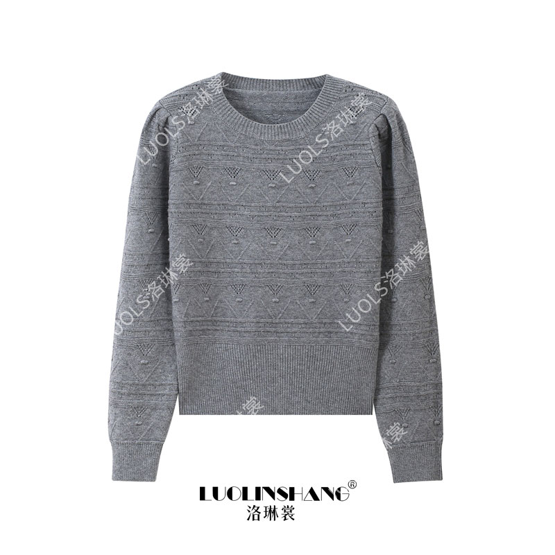 高腰显瘦提花圆领泡泡袖秋冬加厚毛衣2025新款休闲显瘦百搭上衣女