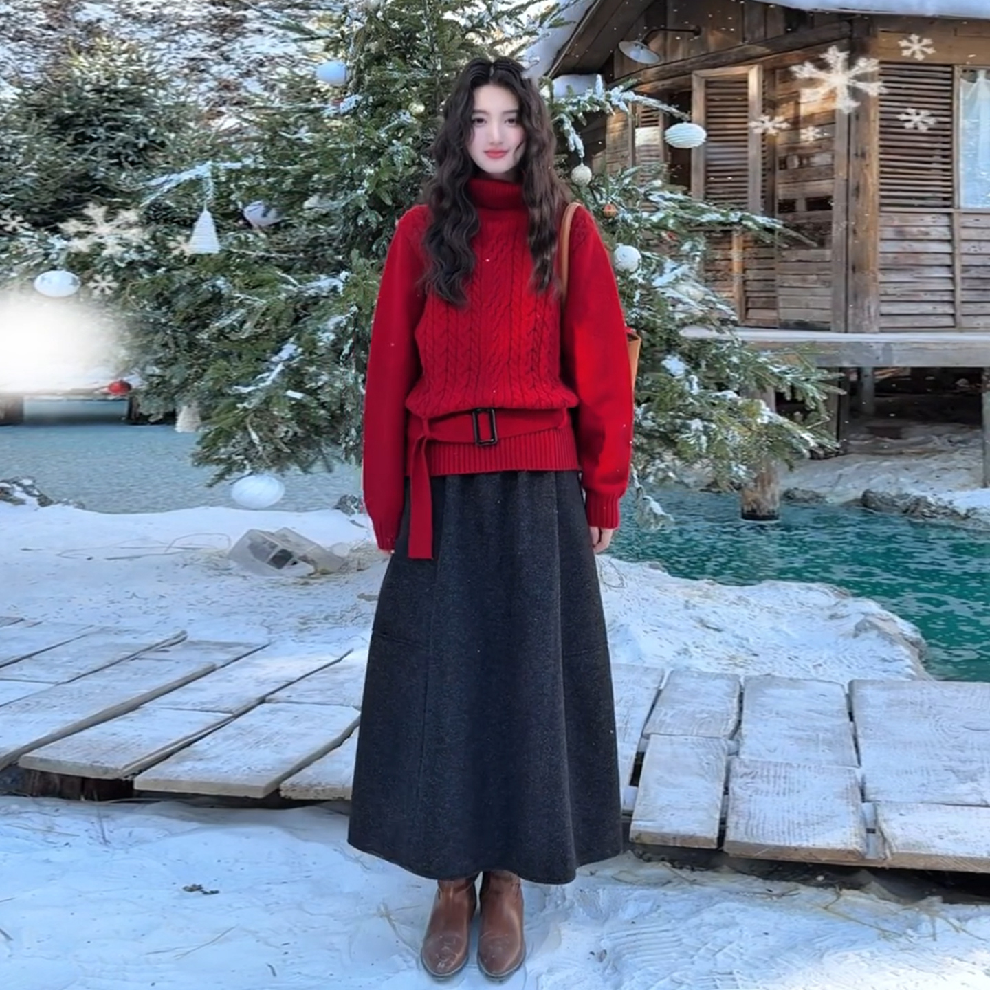 慵懒复古红色高领毛衣女秋冬季2026新款可外穿内搭收腰针织衫上衣