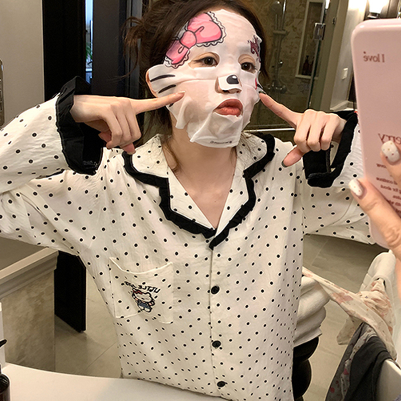 2025春秋季新款甜美kt猫睡衣女卡通可爱翻领家居服长袖长裤两件套