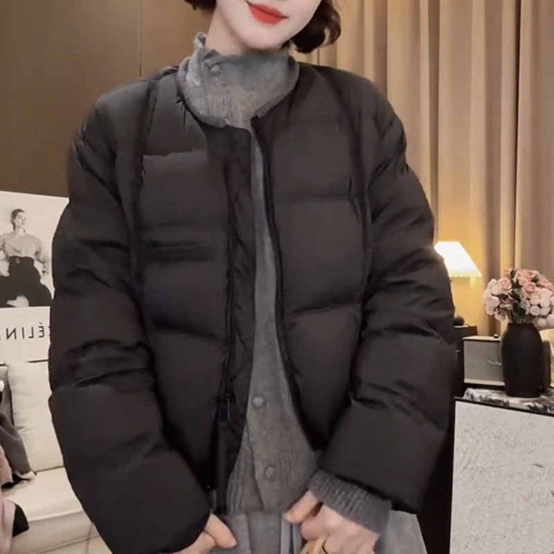 轻薄短款简约棉衣棉服女今年网红款冬季新款时尚圆领宽松保暖外套