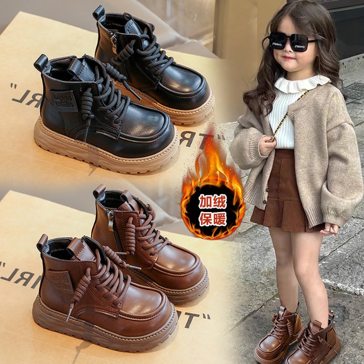 男女童靴子冬季儿童鞋英伦风女孩加绒马丁靴童靴秋冬保暖童靴