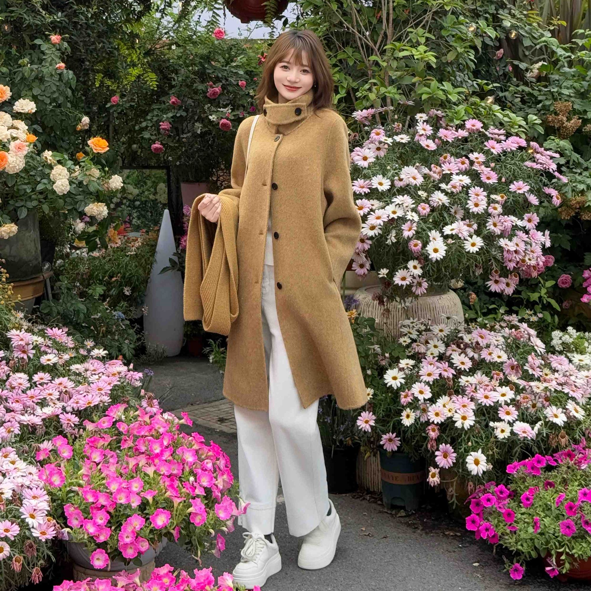 复古英伦风温柔时尚优雅百搭单排扣长短款羊毛大衣 5506 550610