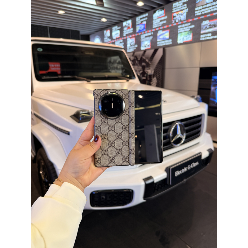 适用于华为Matex7/Matex6时尚压花磁吸中轴折叠手机壳 透明边框