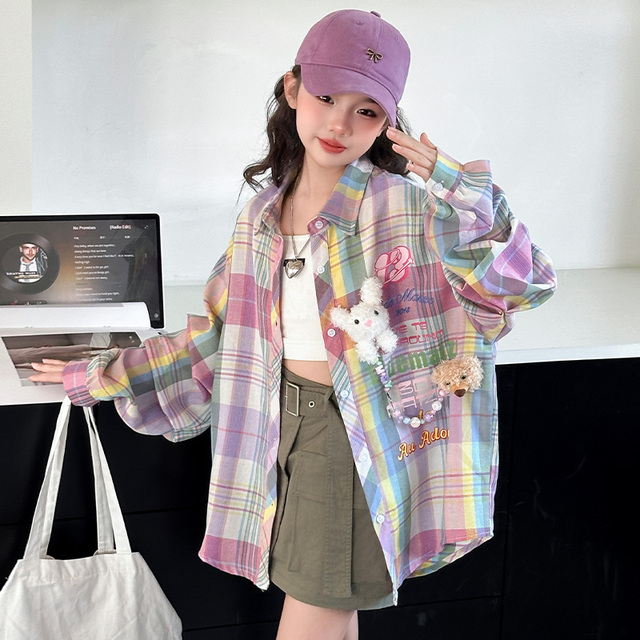 女童春秋款衬衫2025新款儿童春装时髦洋气衬衣女大童夏天防晒外套