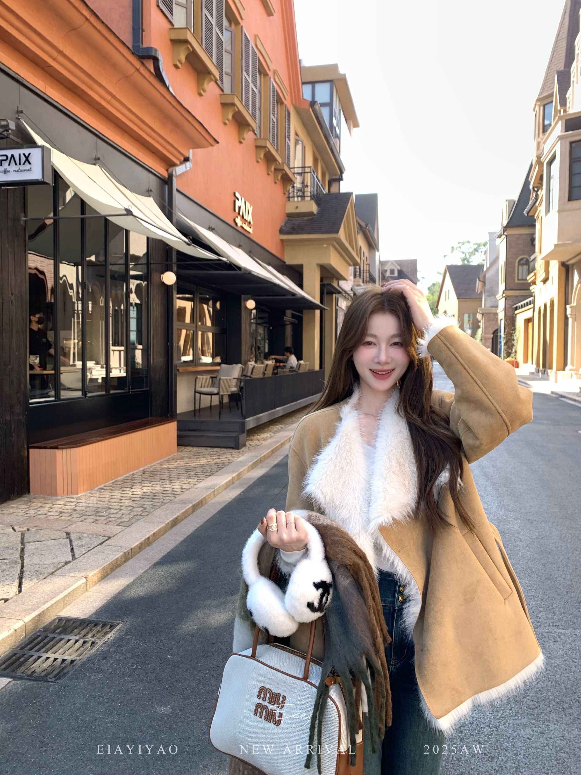EIA一尧【旧日咖啡馆】复古气质仿麂皮绒毛毛外套高级皮毛一体保暖