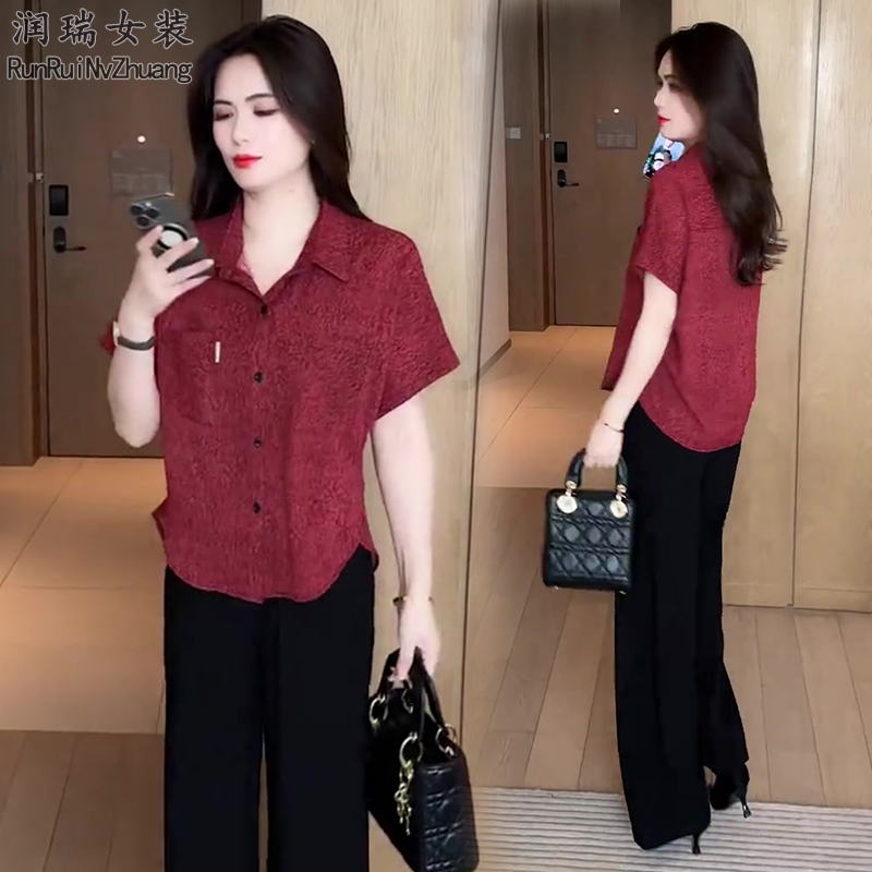 夏季穿搭衬衫休闲时尚洋气气质显瘦减龄女神短袖上衣2025妈妈大码