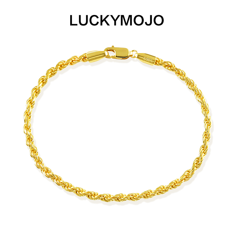 LUCKYMOJO 925银手链 暖系流光银素链手链小众个性男士扭结手链