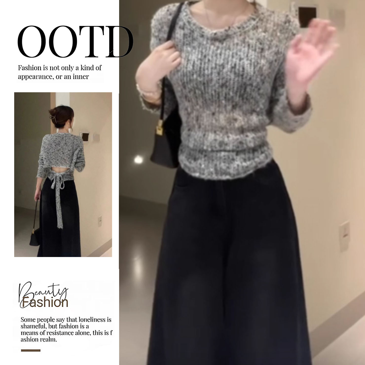 灰色短款薄款毛衣女2025初早秋季新款辣妹后背绑带镂空针织衫上衣