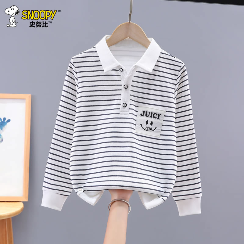 Snoopy/史努比儿童童装男童条纹上衣中大童春秋卫衣长袖男孩洋气