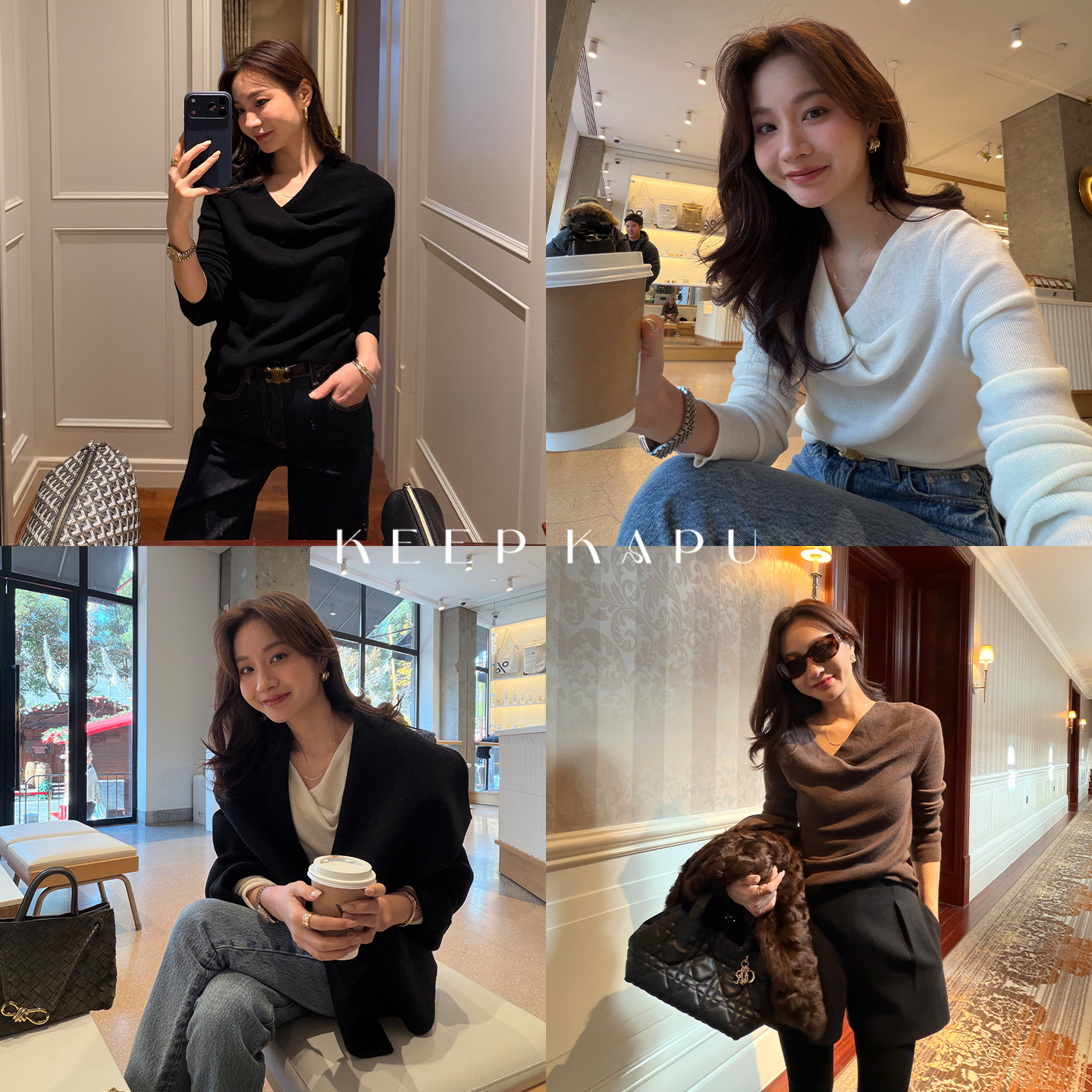 KEEP KAPU靠谱【内搭巧思】绵羊毛混纺法式荡领针织衫女KP253860