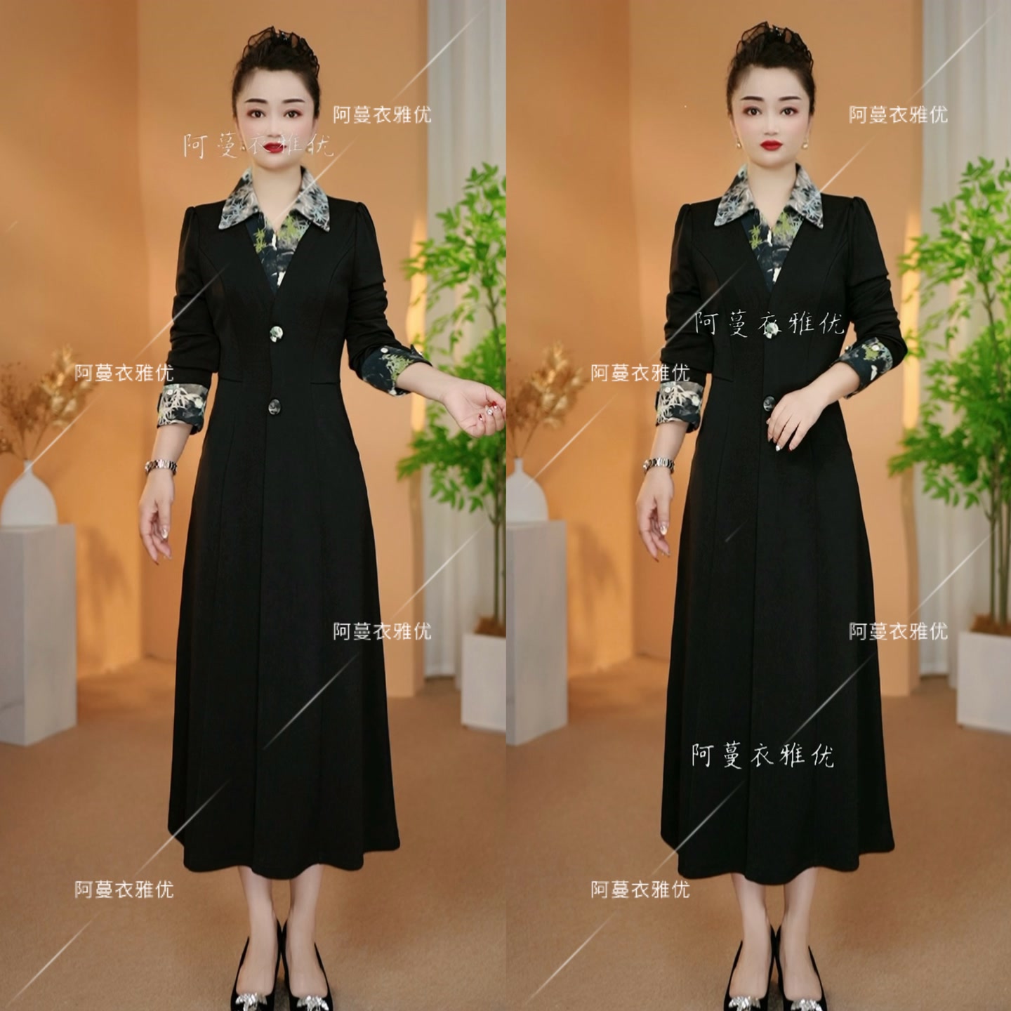 【衣雅严选】8127-2319#新加厚气质罗马锦棉拼接桑丝缎领子连衣裙