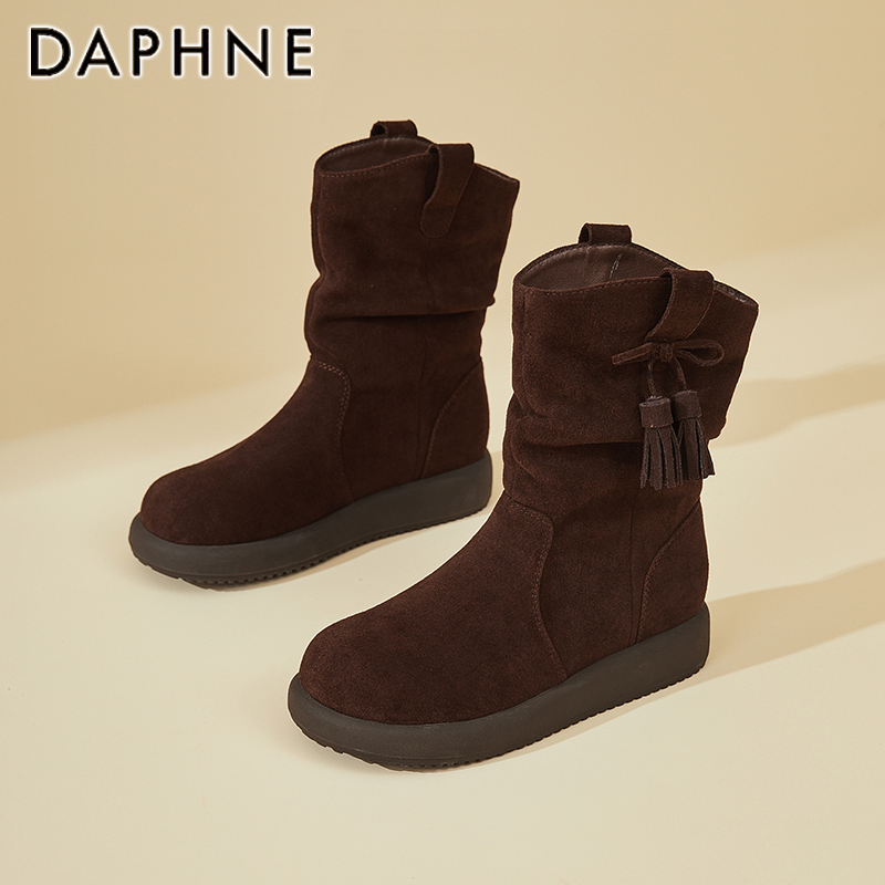 达芙妮女鞋厚底短靴2025新款秋季西部牛仔靴百搭马丁靴休闲时装靴