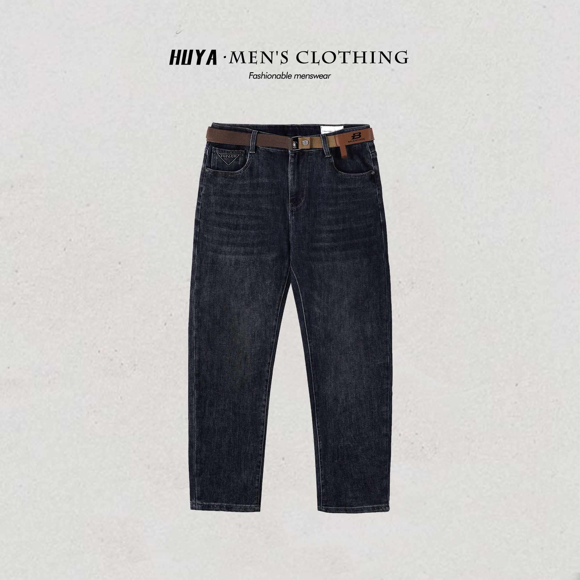 虎牙兄弟男士牛仔裤2025冬新款经典水洗复古软牛仔直筒裤L5562-2