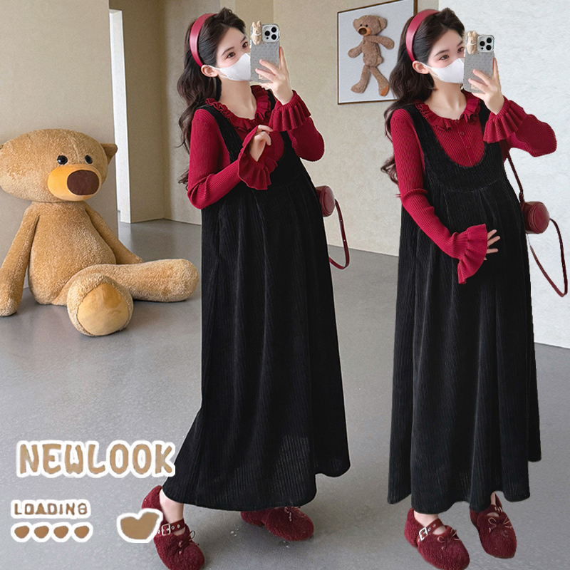 孕妇连衣裙2025秋季花边针织上衣韩版百搭显瘦连衣裙孕妇装套装