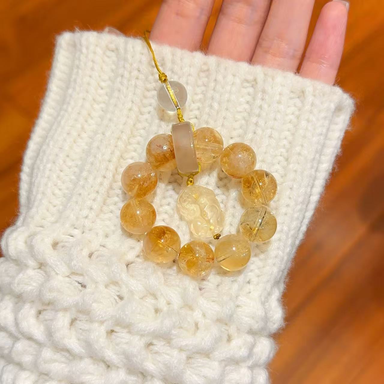 铜合金水晶手链 佳佳（C11）金珀貔貅水晶手机链挂件