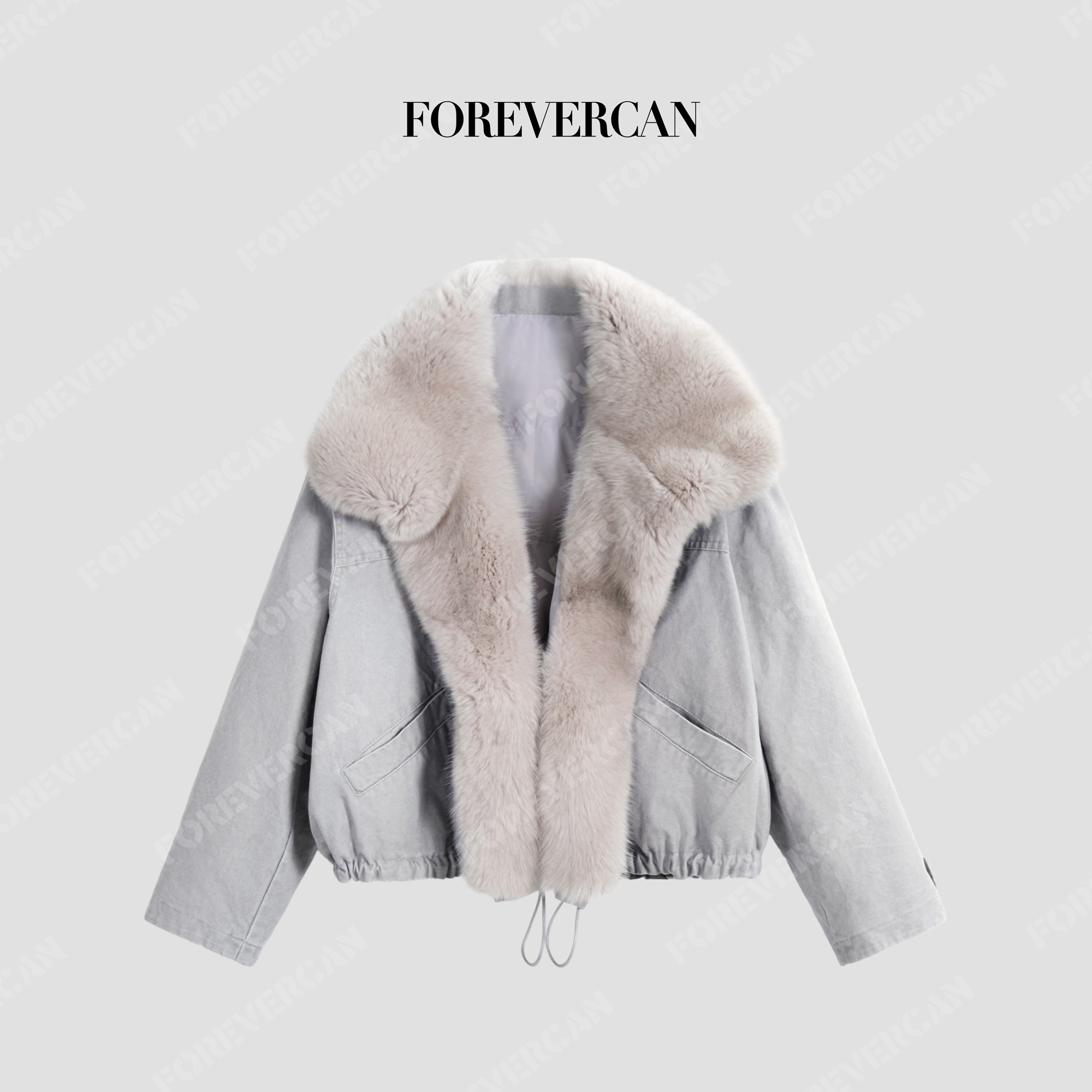 FOREVERCAN“温布利”鹅绒服狐狸毛领建筑廓形派克服FC57677