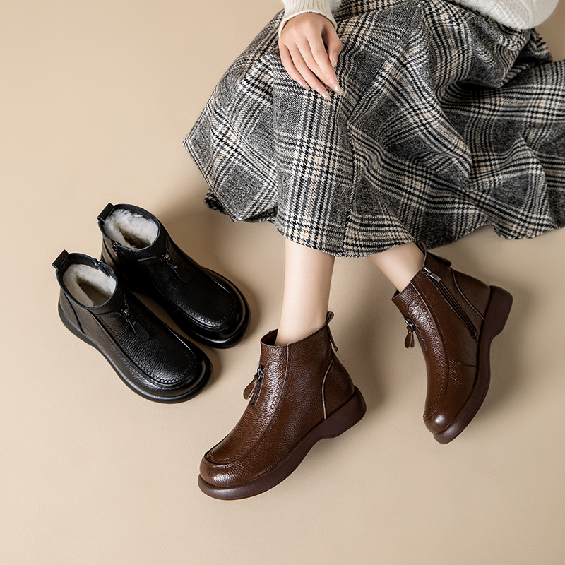 平底秋冬季圆头短靴冬季方头防滑软底英伦风单靴3101