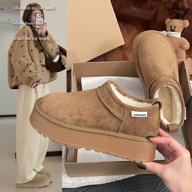 周冬雨同款厚底雪地靴女增高东北皮毛一体加绒冬季新2025保暖棉鞋