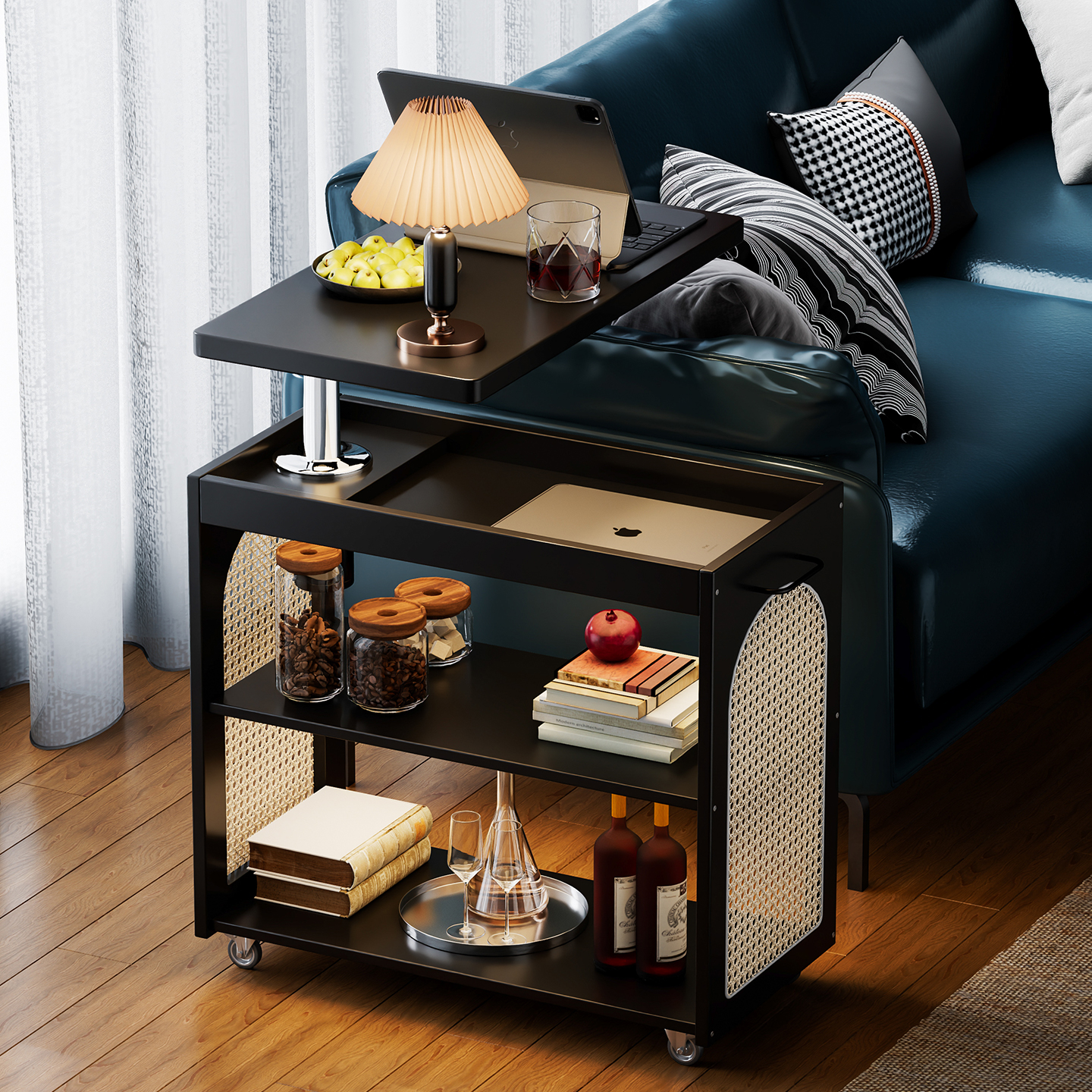 实木沙发边几柜移动电脑桌升降桌面中古风小桌子工作台家用办公桌