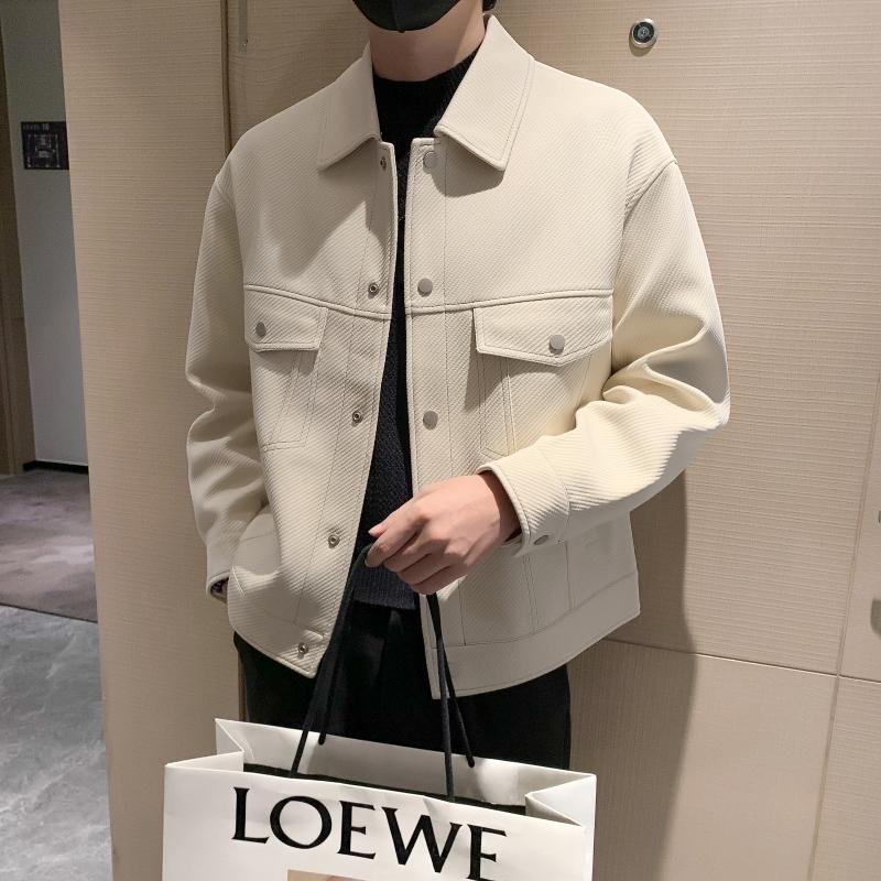 【万达撤柜】米白色痞帅外套男潮牌高级感翻领夹克春秋冬工装衣服加