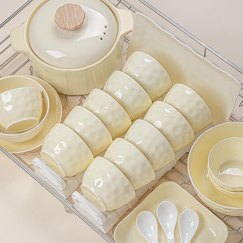 釉下彩餐具家用2025新款高颜值碗盘餐具全套高级感奶油风餐具套装