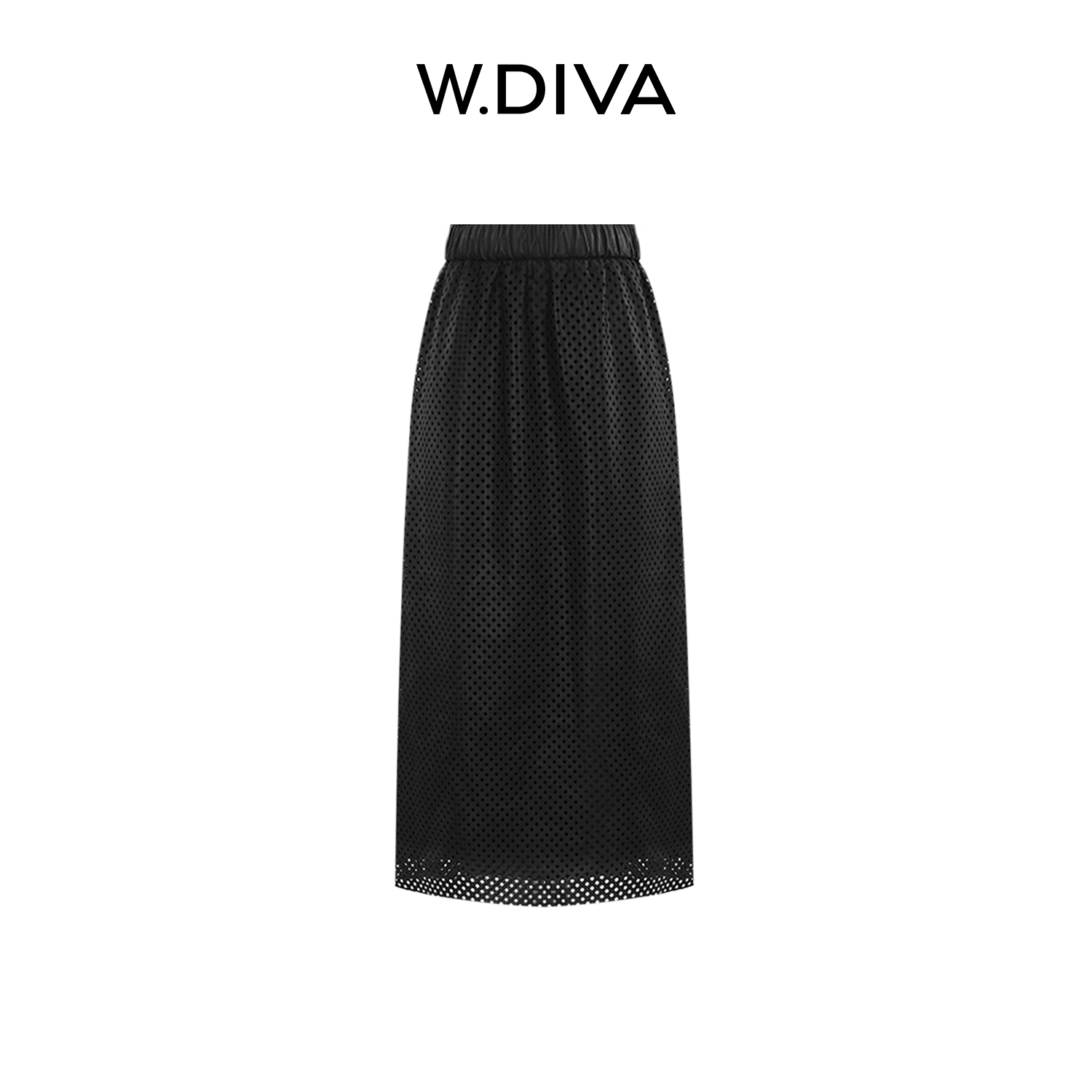 W.Diva【不羁】100羊皮革百搭时尚激光小菱格镂空皮裙半裙51K181828
