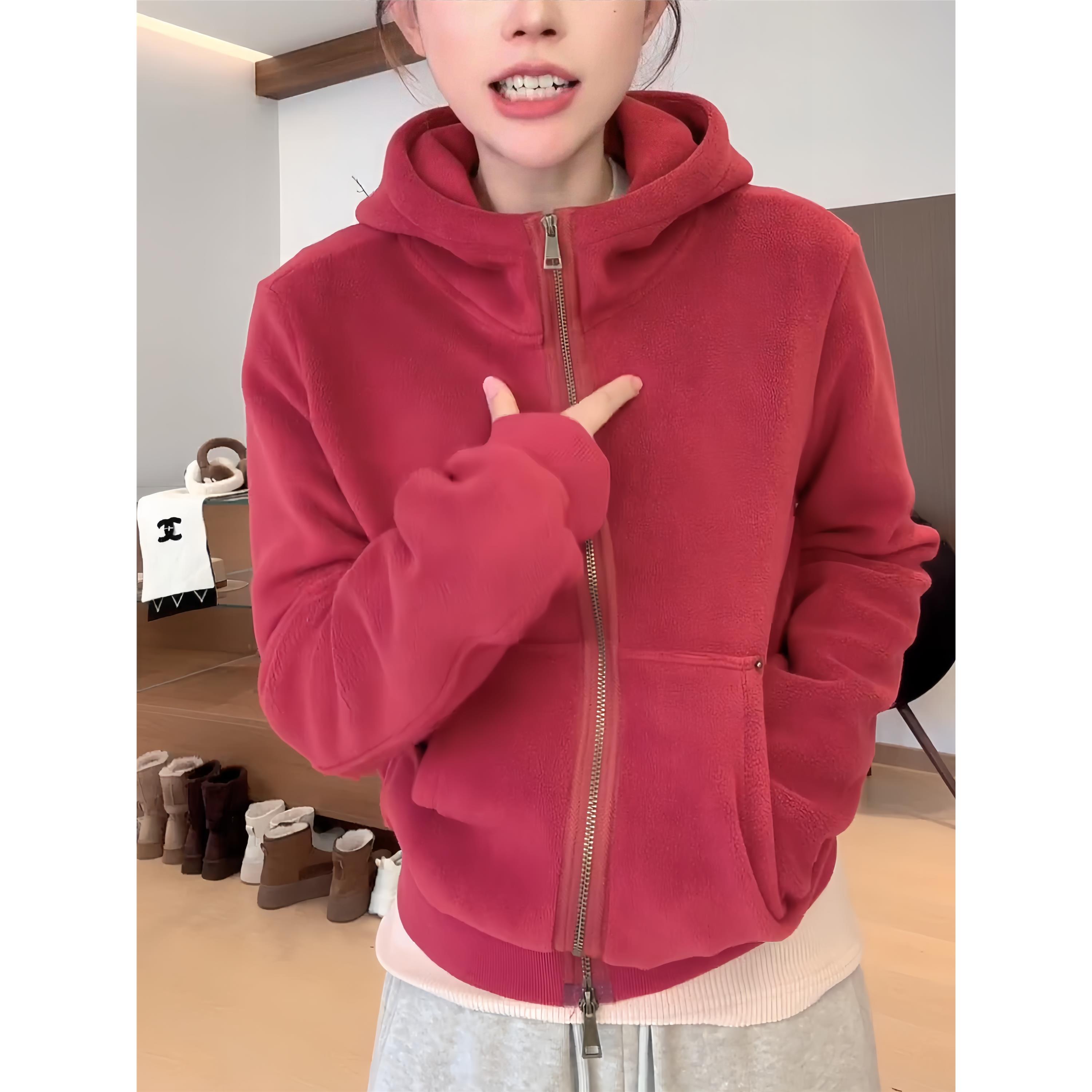 2025秋冬新款宽松长袖卫衣女欧货双拉链加绒加厚高领连帽外套上衣