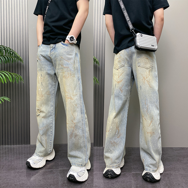 2025年秋季新款潮流韩版痞帅水洗做旧复古脏脏裤青年男士牛仔长裤