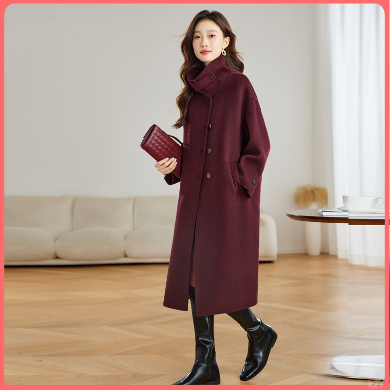 名缕女装冬季新款宽松中长款双面呢时尚轻奢高级感设计感毛呢外套
