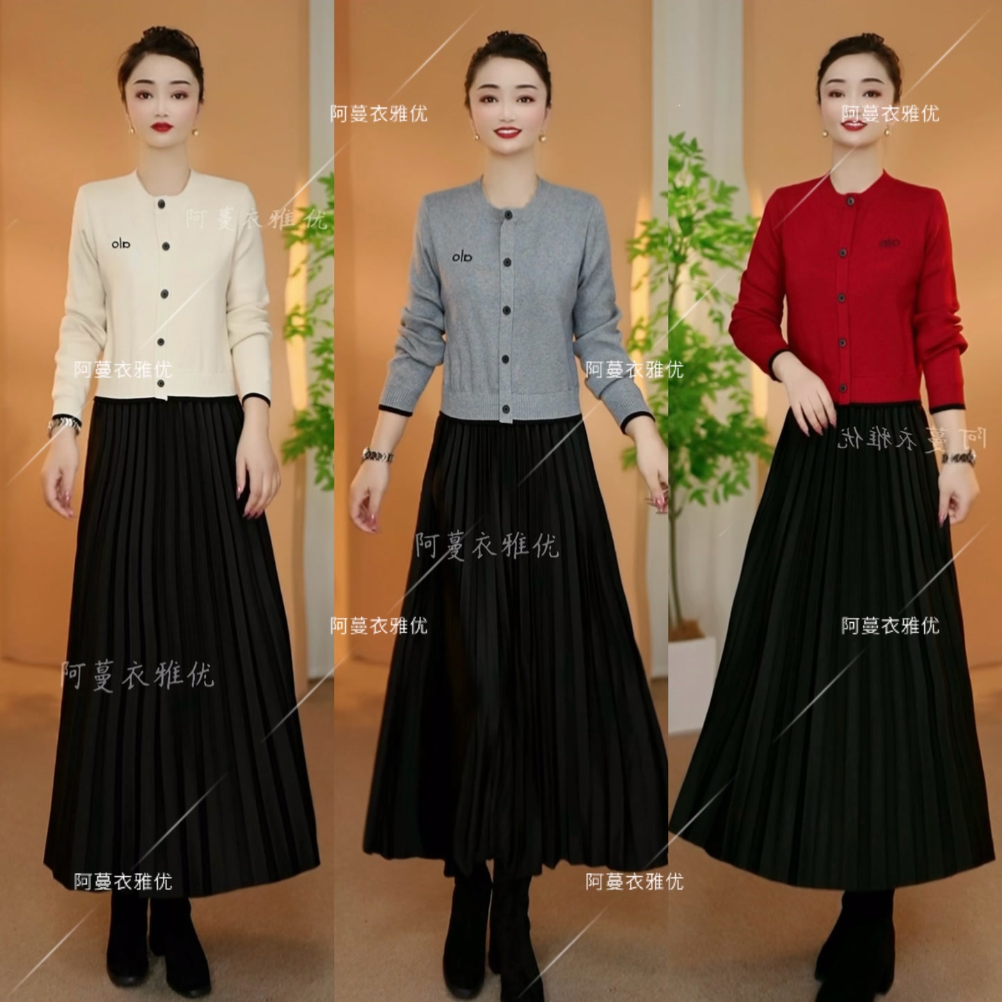 【衣雅严选】8062-2387#毛针织衫拼接丝光缎半身裙假两件连衣裙