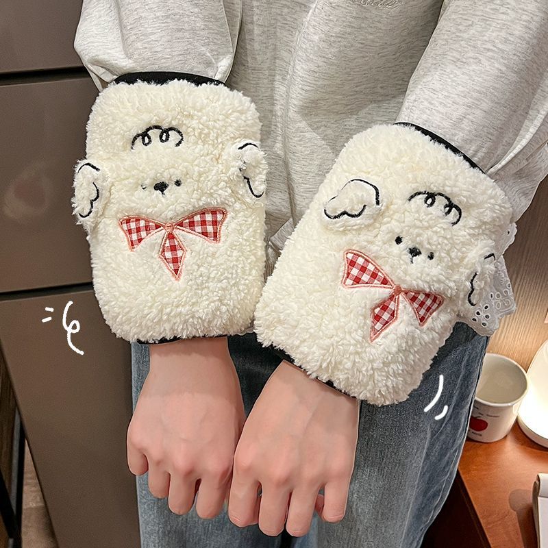 可爱毛绒袖套冬季保暖护袖学生成人羽绒服手袖办公防污耐脏套袖