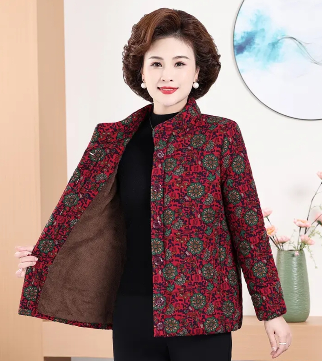 中老年冬季加绒棉衣大码妈妈装复古立领加厚外套老人衣服保暖棉袄