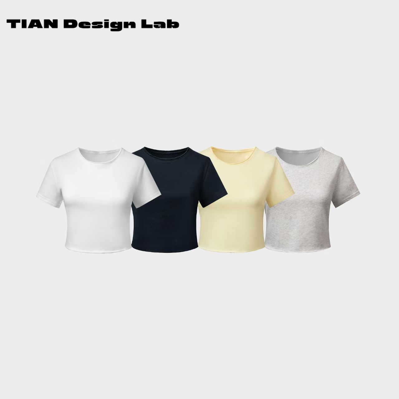 Tian design lab短袖卷边T恤女夏季露脐短袖上衣