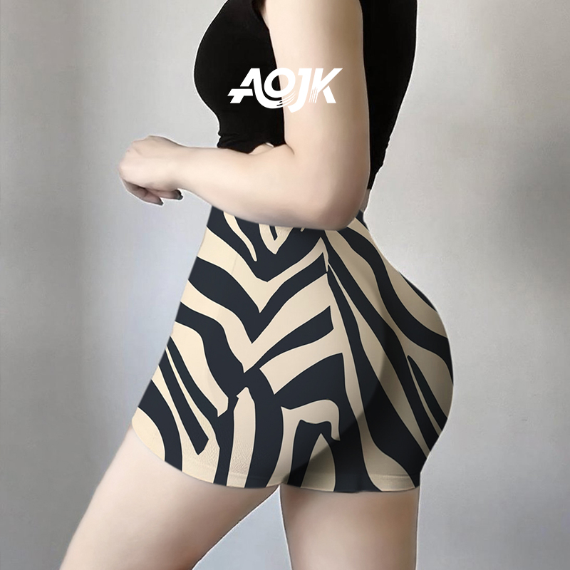 AOJK2025年新款斑马瑜伽短裤高腰提臀训练短裤健身运动短裤三分