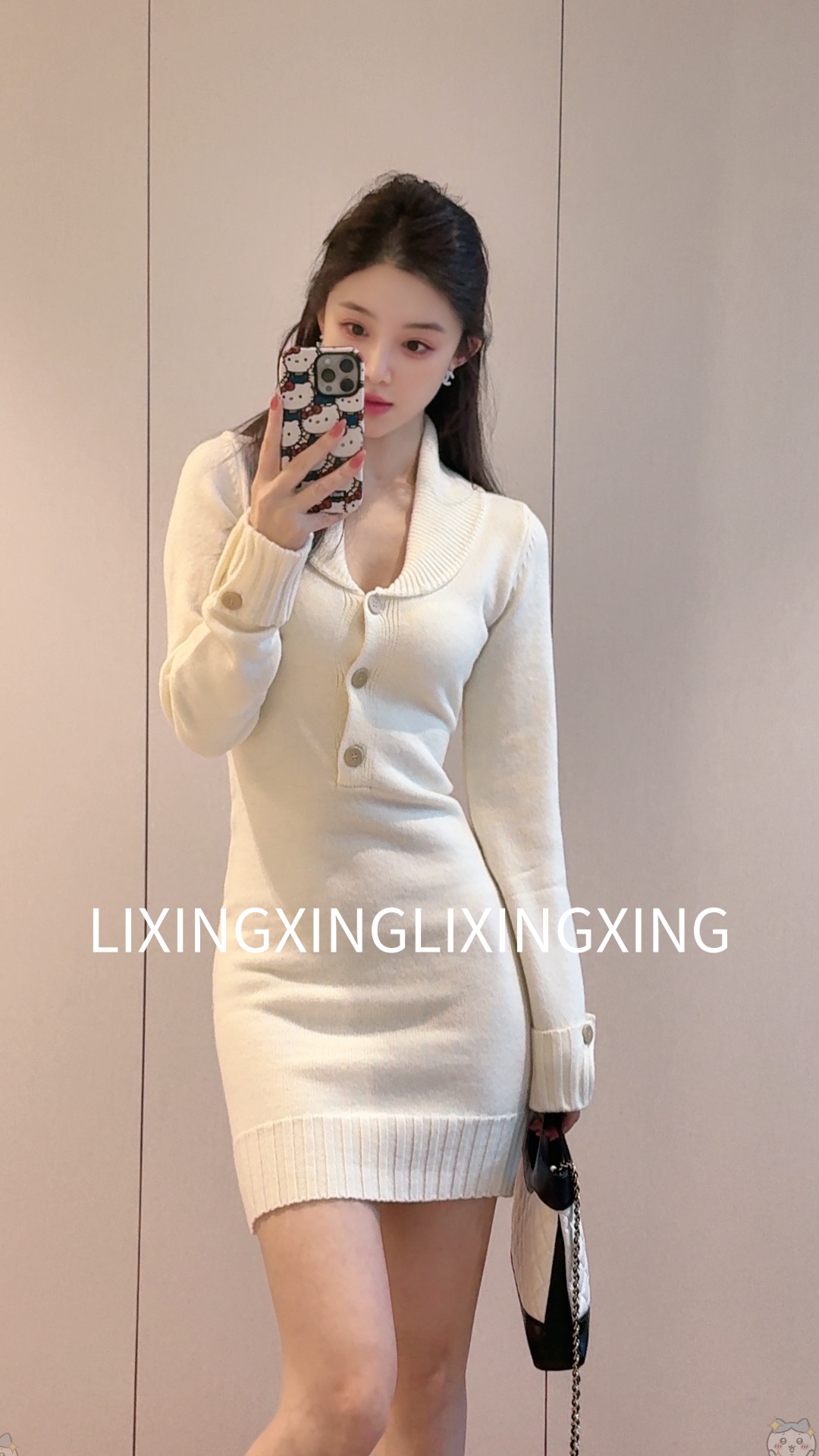 LXX【翻领公主针织裙】螺纹羊毛显瘦长袖短连衣裙气质收腰时尚辣妹