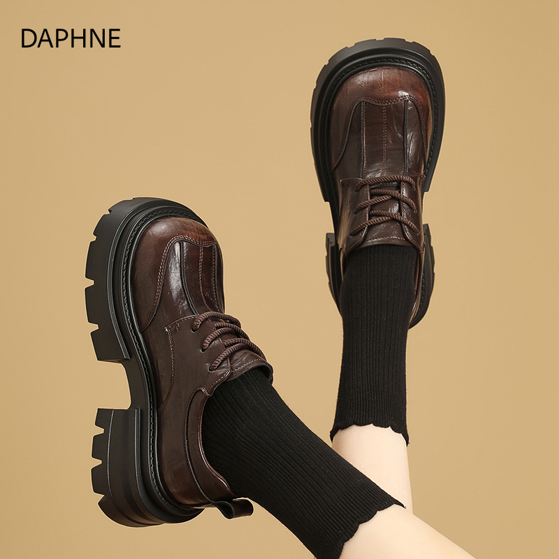 达芙妮厚底乐福鞋女2025秋季新款爆款黑色英伦小皮鞋复古增高单鞋