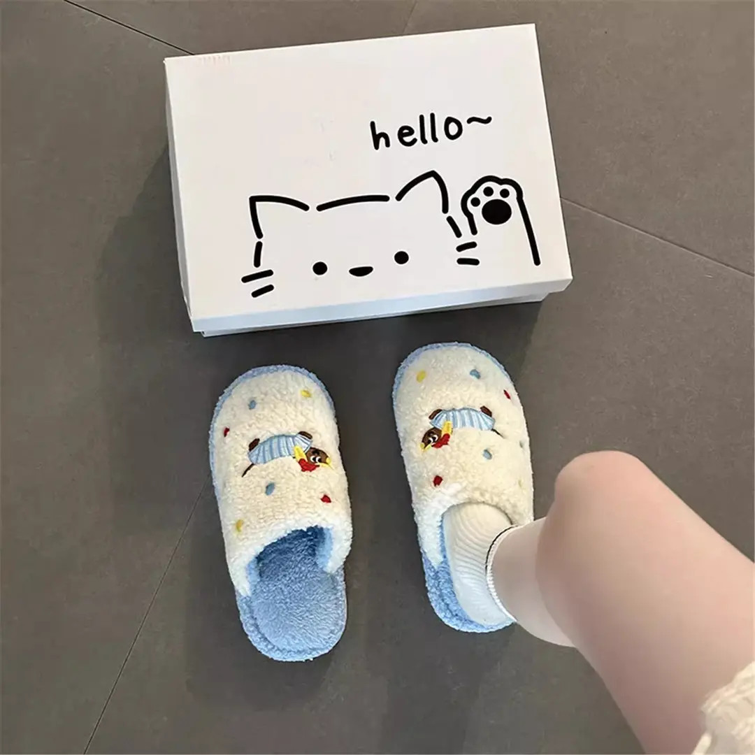 25秋冬彩点狗狗卡通趣味毛毛居家鞋女秋冬学生可爱棉拖鞋月子鞋